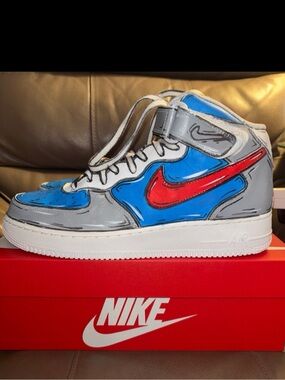 Custom cartoon-painted Nike Air Force 1 AF1 Mid sneakers, Men’s size 11